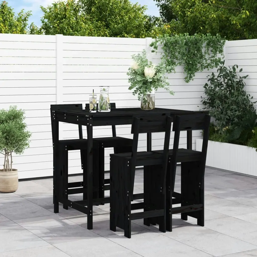 5 Piece Garden Bar Set Black Solid Wood Pine 3157809