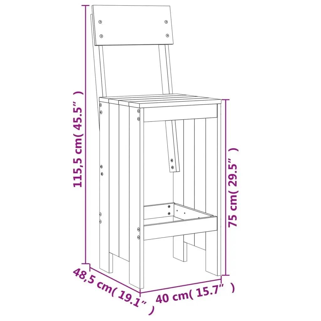 5 Piece Garden Bar Set Black Solid Wood Pine 3157809