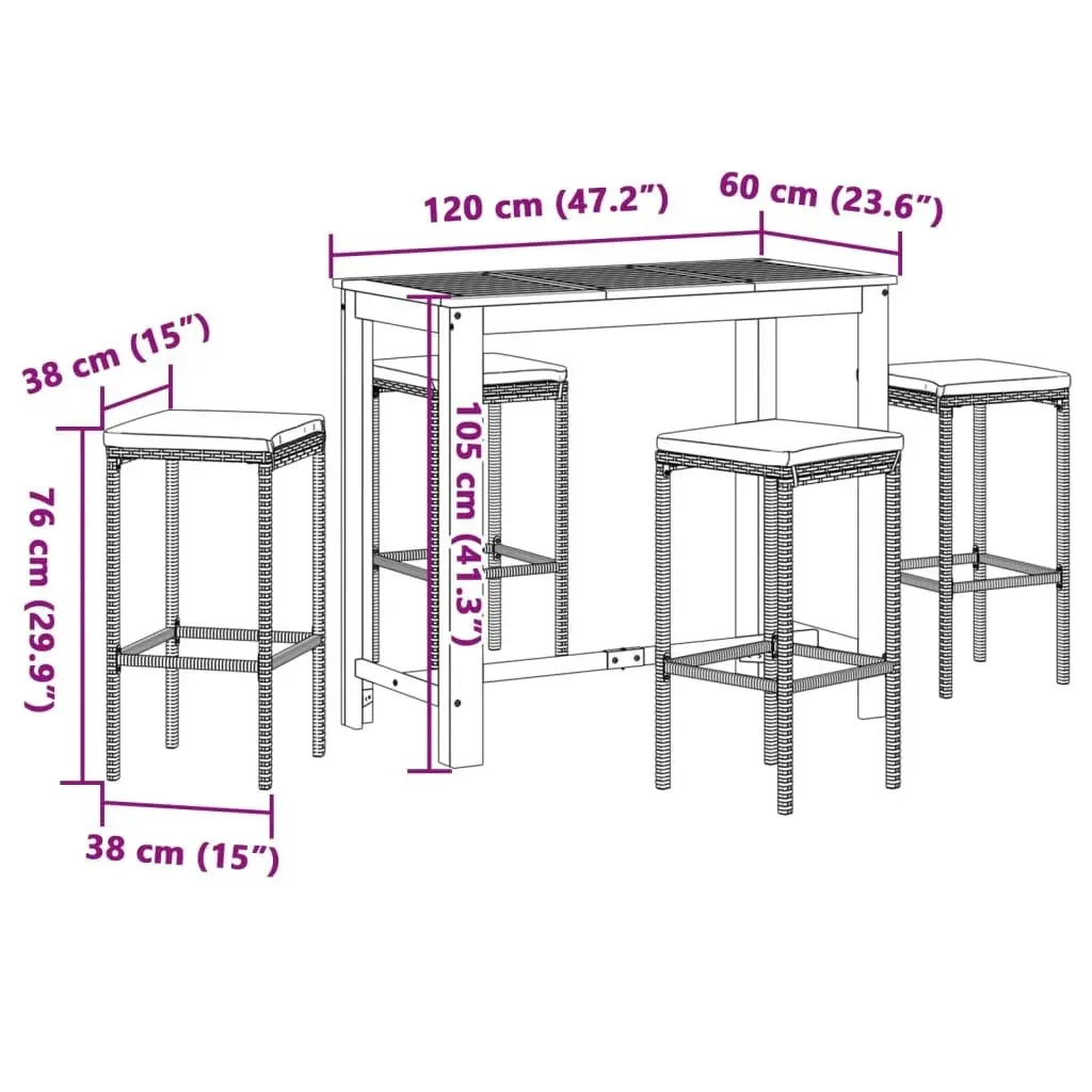 5 Piece Garden Bar Set Black Solid Wood Acacia and Poly Rattan 3295283