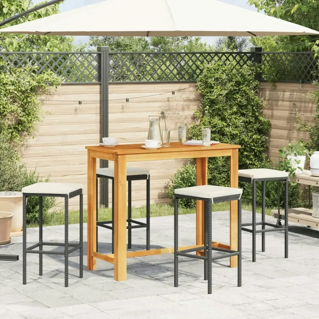 5 Piece Garden Bar Set Black Solid Wood Acacia and Poly Rattan 3295283