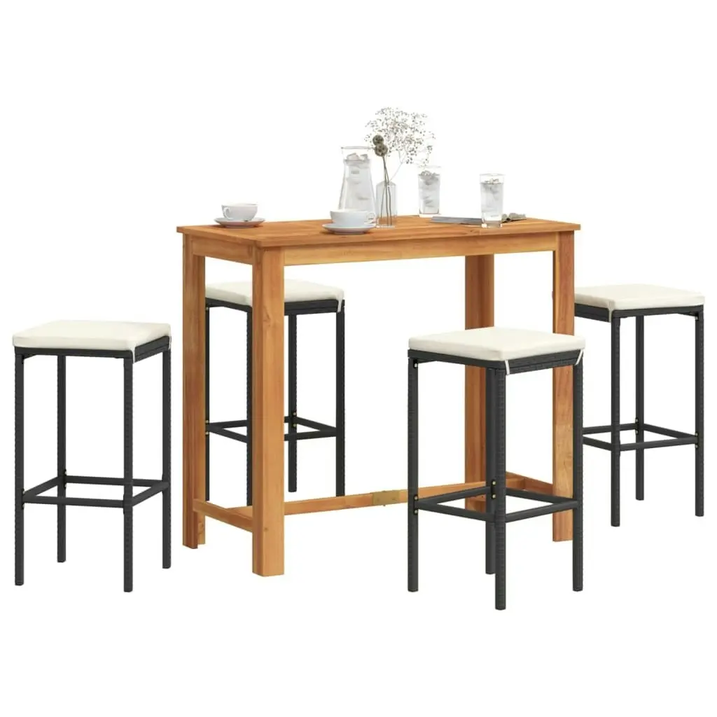 5 Piece Garden Bar Set Black Solid Wood Acacia and Poly Rattan 3295283