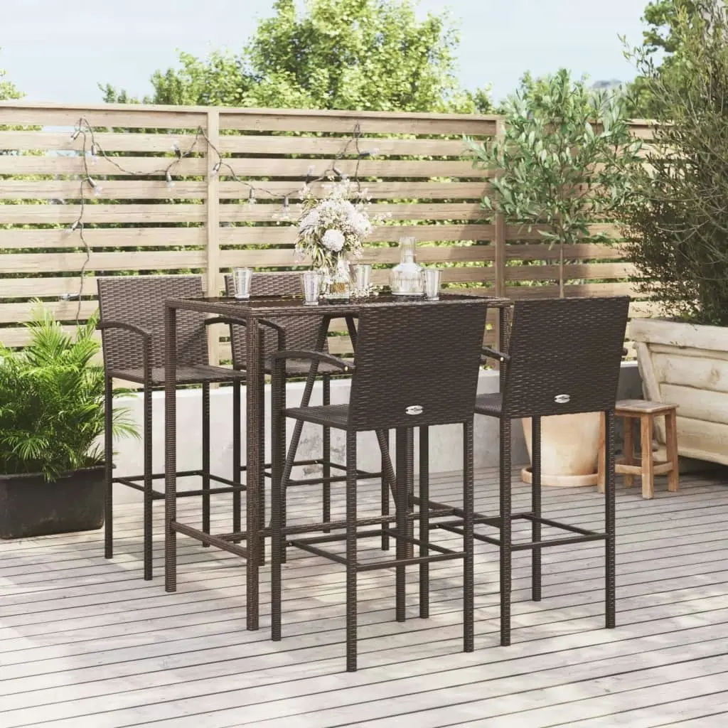 5 Piece Garden Bar Set Brown Poly Rattan 3187653