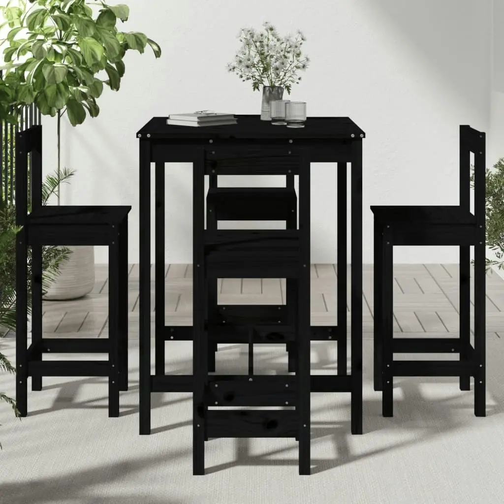 5 Piece Garden Bar Set Black Solid Wood Pine 3154744