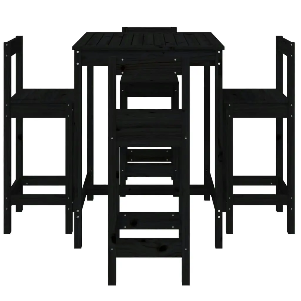 5 Piece Garden Bar Set Black Solid Wood Pine 3154744