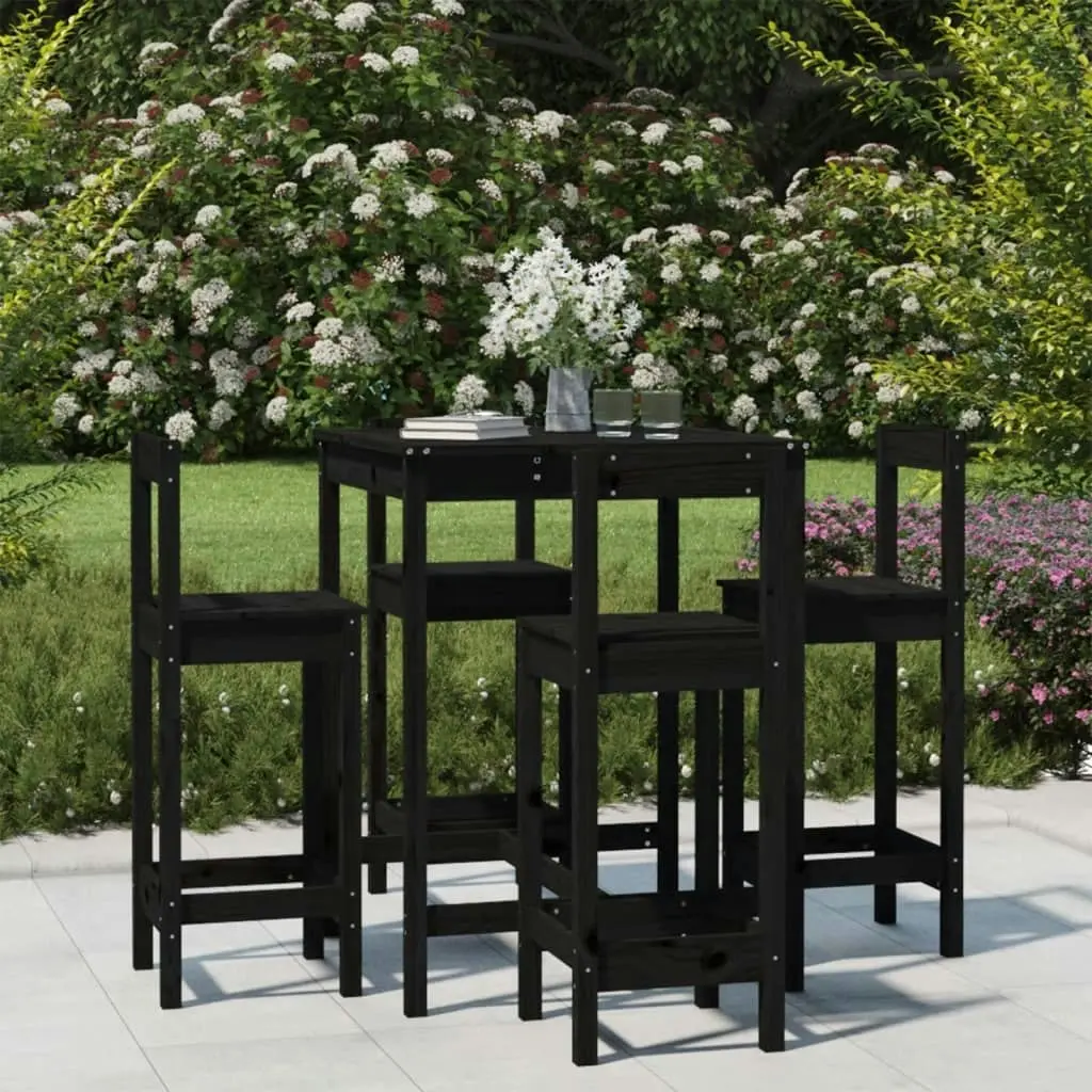 5 Piece Garden Bar Set Black Solid Wood Pine 3154744