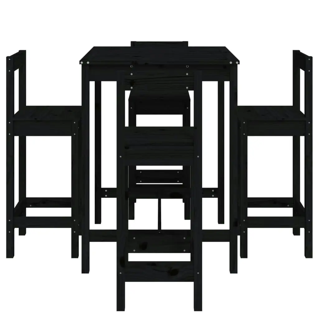 5 Piece Garden Bar Set Black Solid Wood Pine 3154744