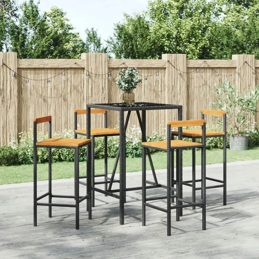 5 Piece Garden Bar Set Black Poly Rattan& Solid Wood Acacia 3187691