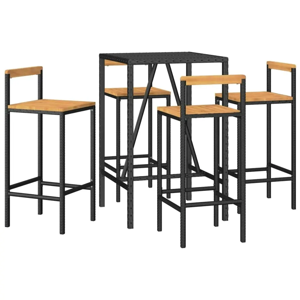 5 Piece Garden Bar Set Black Poly Rattan& Solid Wood Acacia 3187691