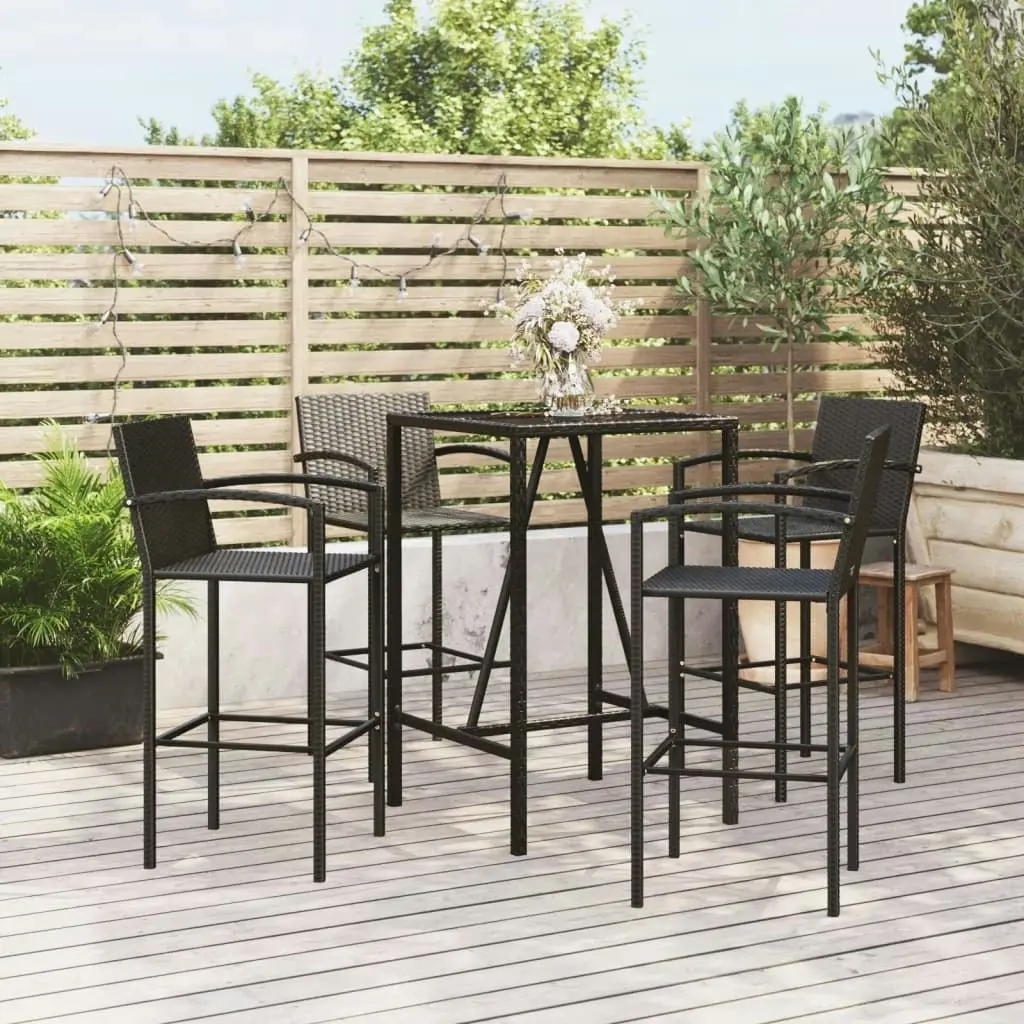 5 Piece Garden Bar Set Black Poly Rattan 3187652