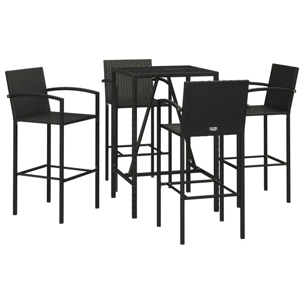 5 Piece Garden Bar Set Black Poly Rattan 3187652