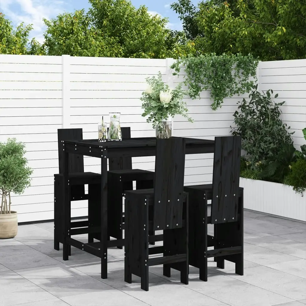 5 Piece Garden Bar Set Black Solid Wood Pine 3157779