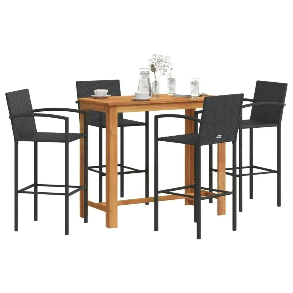 5 Piece Garden Bar Set Black Solid Wood Acacia and Poly Rattan 3295289