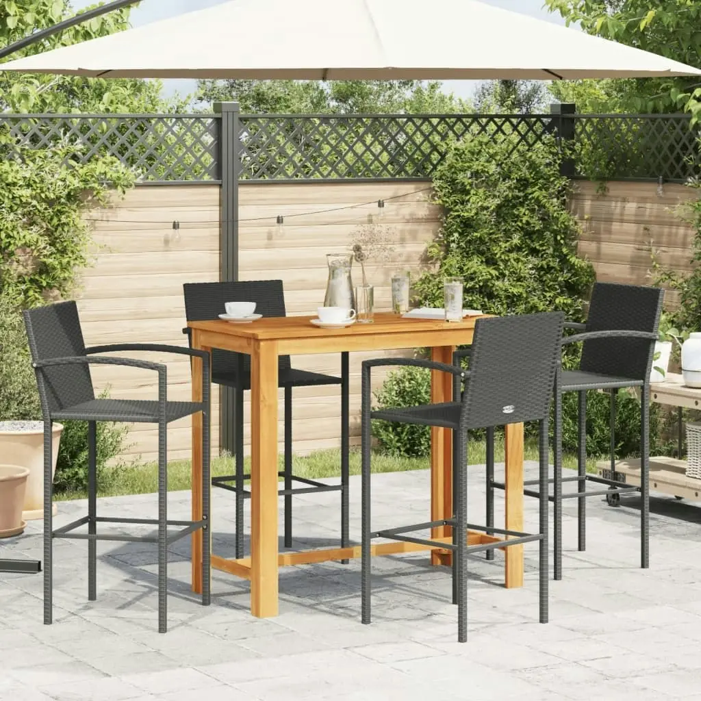 5 Piece Garden Bar Set Black Solid Wood Acacia and Poly Rattan 3295289