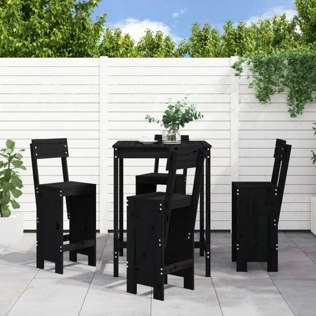 5 Piece Garden Bar Set Black Solid Wood Pine 3157803