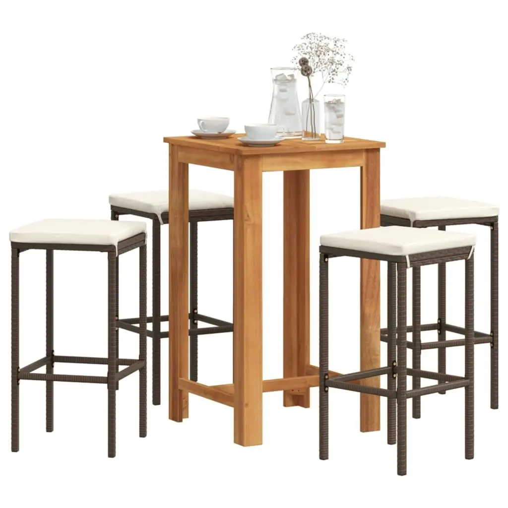 5 Piece Garden Bar Set Brown Solid Wood Acacia and Poly Rattan 3295269