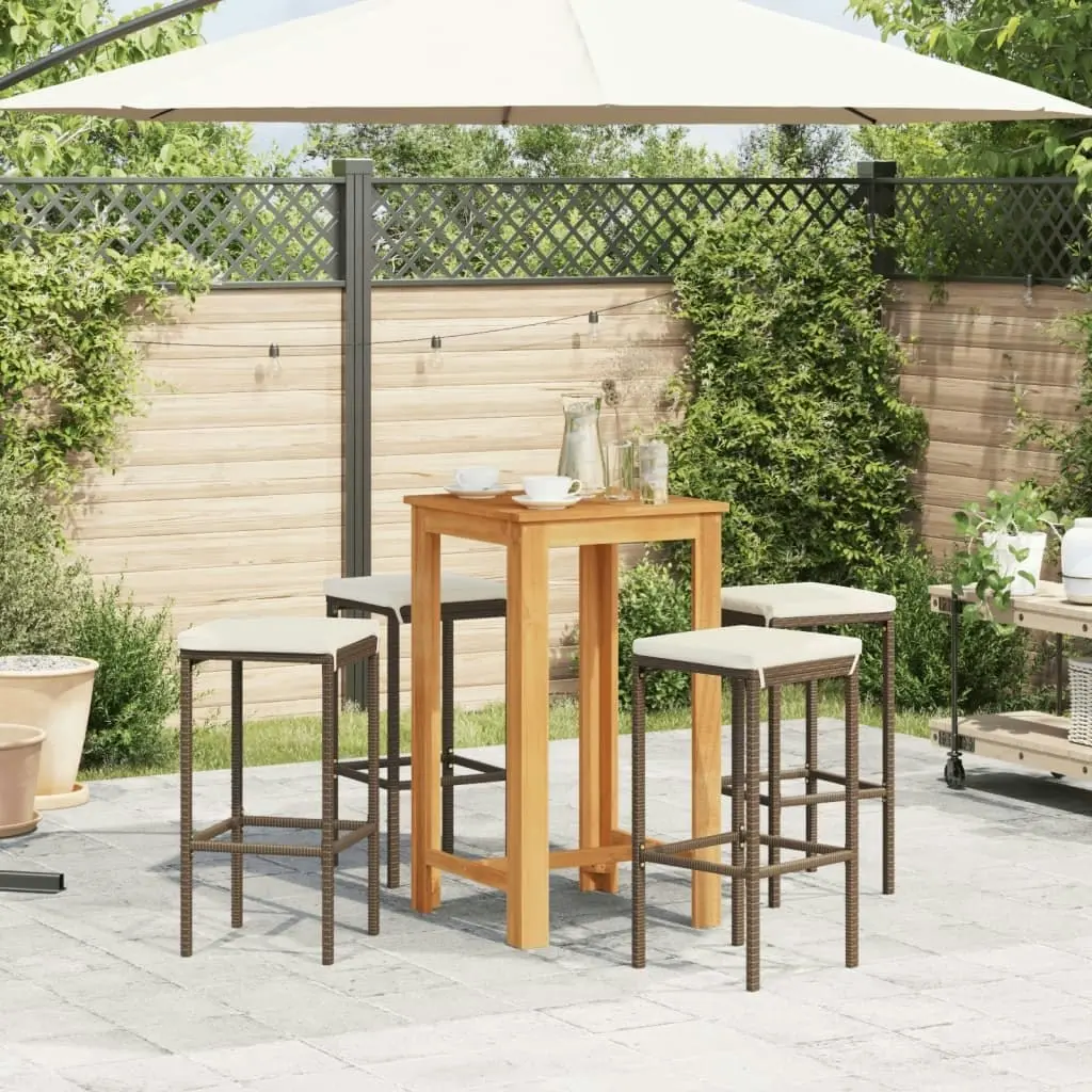 5 Piece Garden Bar Set Brown Solid Wood Acacia and Poly Rattan 3295269