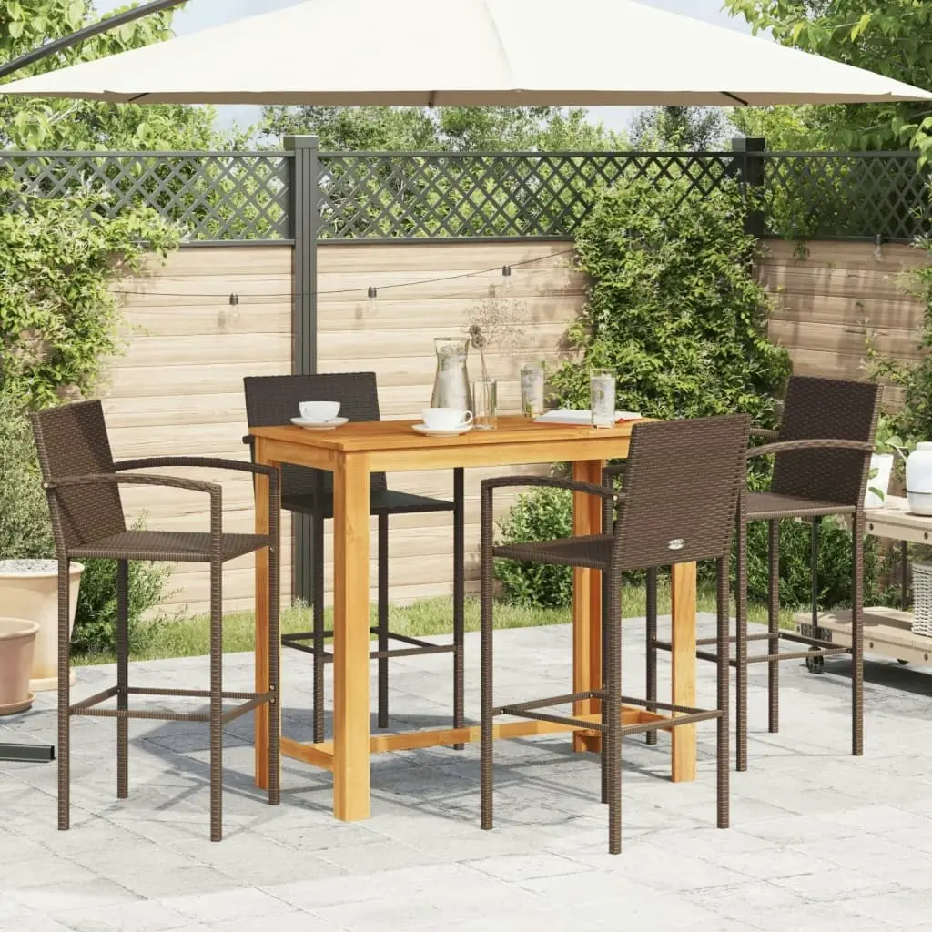 5 Piece Garden Bar Set Brown Solid Wood Acacia and Poly Rattan 3295288