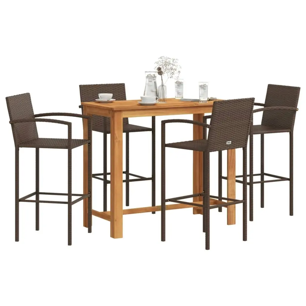 5 Piece Garden Bar Set Brown Solid Wood Acacia and Poly Rattan 3295288