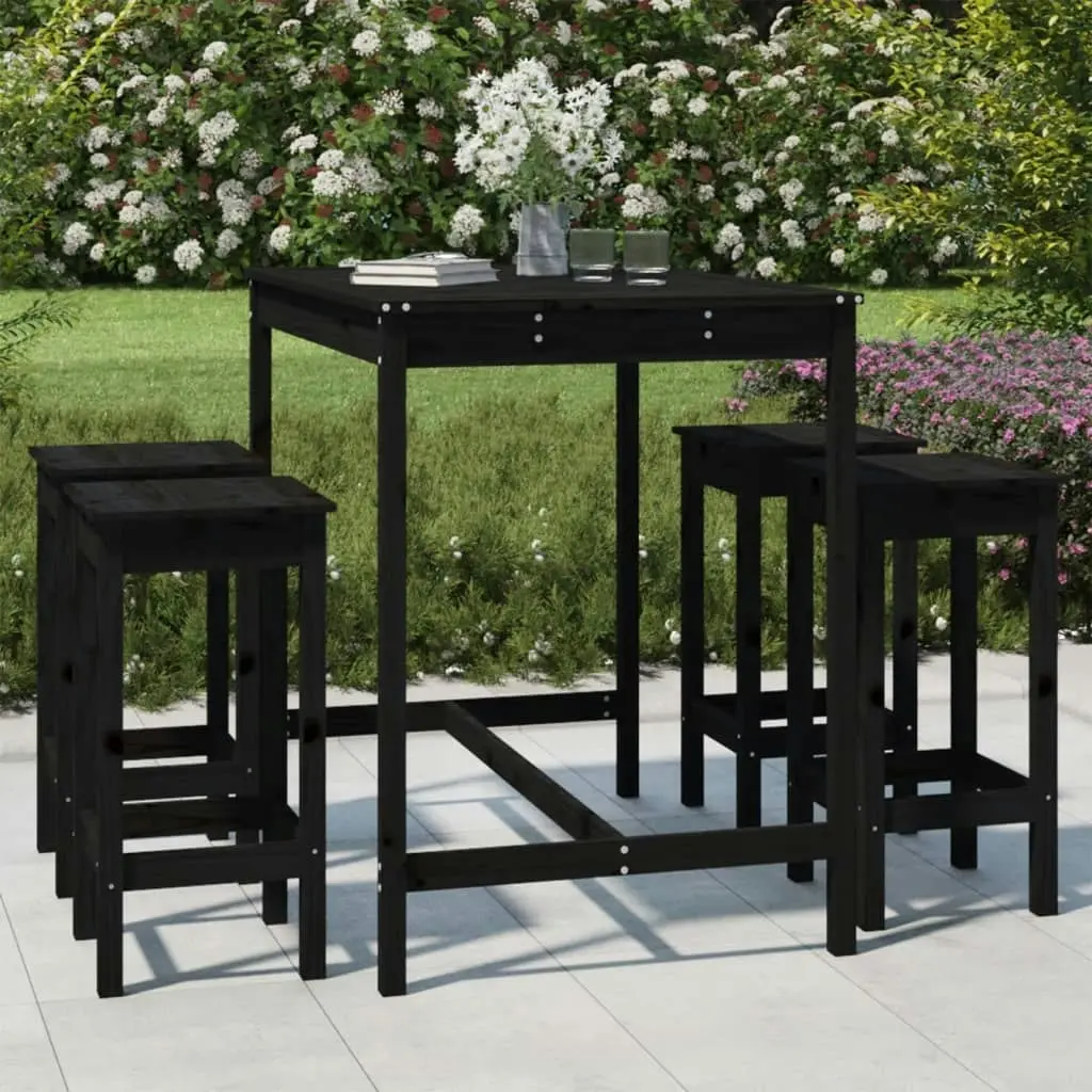 5 Piece Garden Bar Set Black Solid Wood Pine 3154749