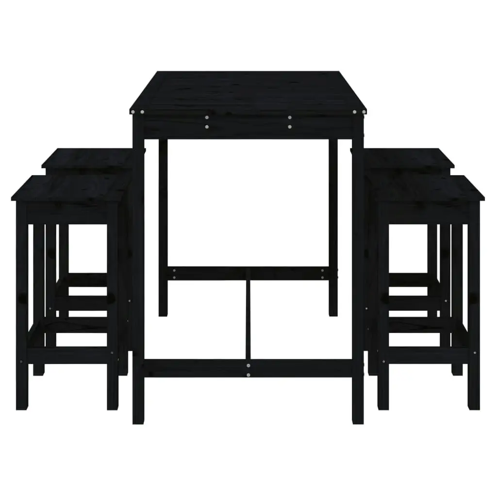 5 Piece Garden Bar Set Black Solid Wood Pine 3154749