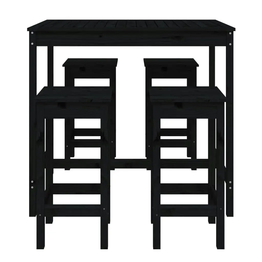 5 Piece Garden Bar Set Black Solid Wood Pine 3154749