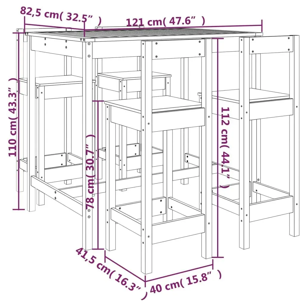 5 Piece Garden Bar Set Grey Solid Wood Pine 3154752