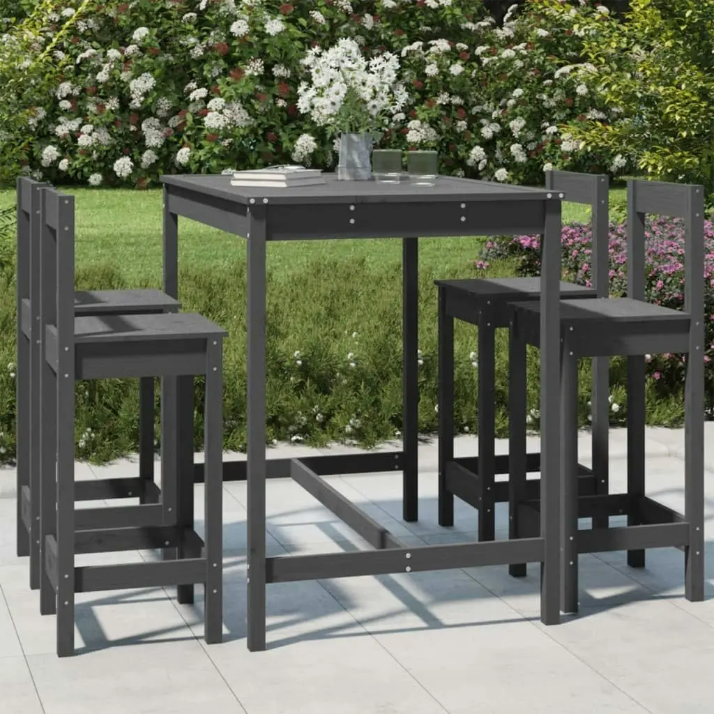 5 Piece Garden Bar Set Grey Solid Wood Pine 3154752