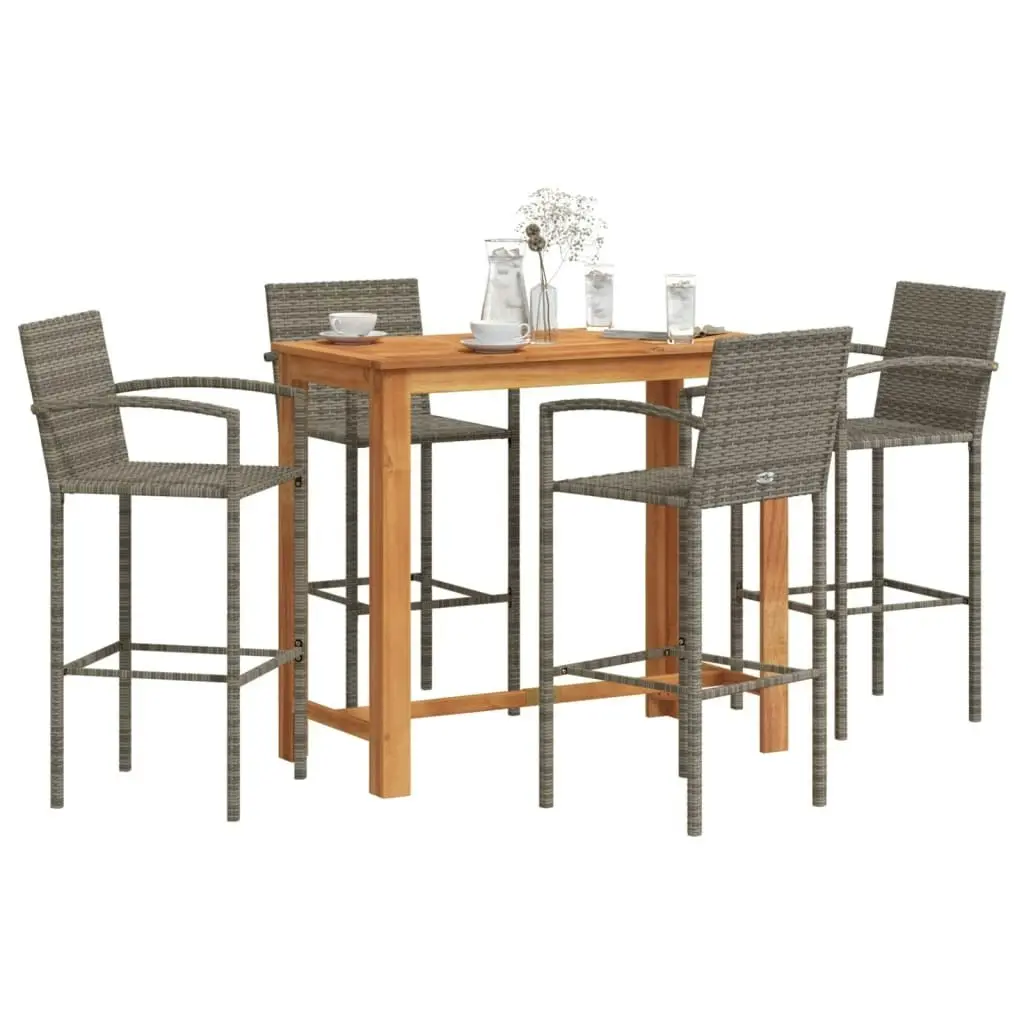 5 Piece Garden Bar Set Grey Solid Wood Acacia and Poly Rattan 3295290