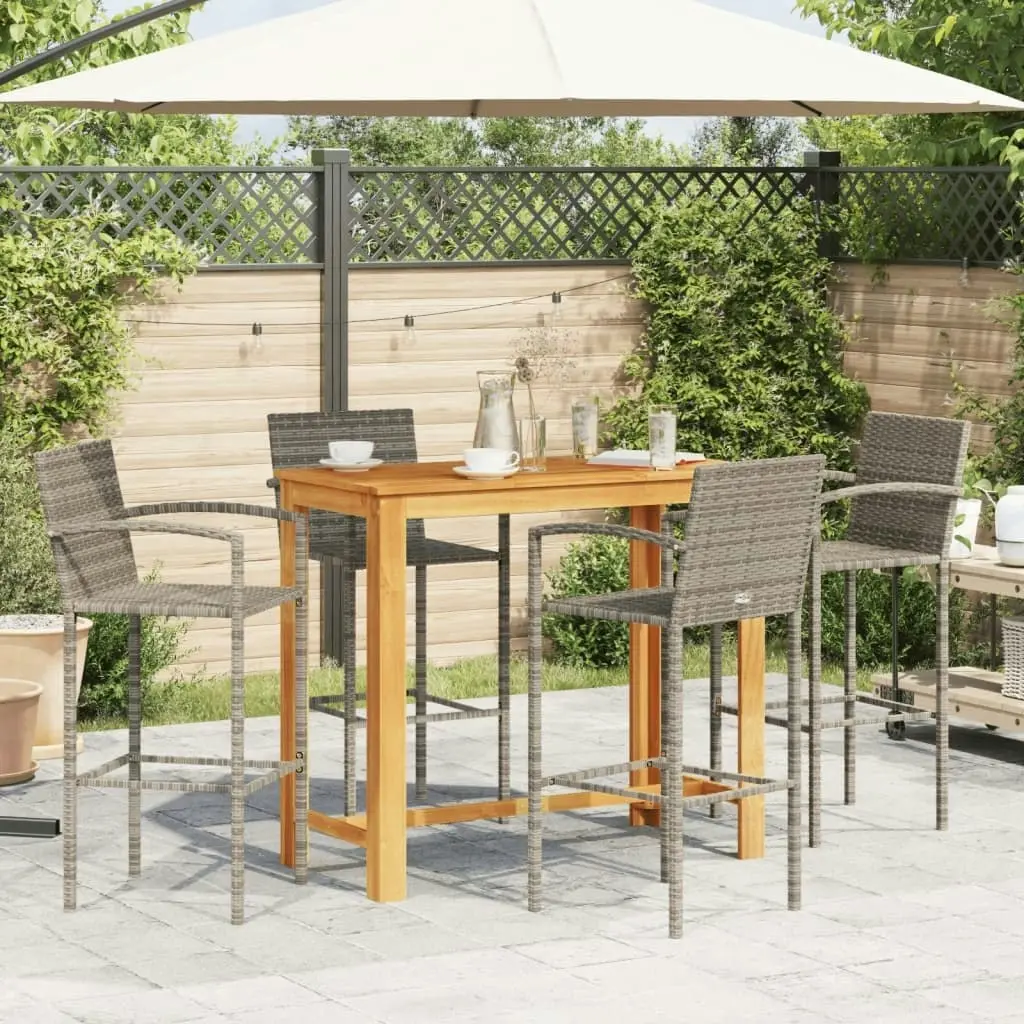 5 Piece Garden Bar Set Grey Solid Wood Acacia and Poly Rattan 3295290