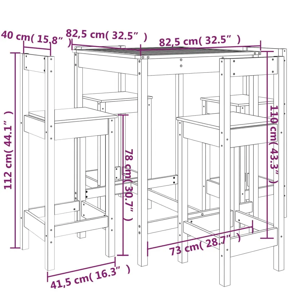 5 Piece Garden Bar Set Grey Solid Wood Pine 3154742