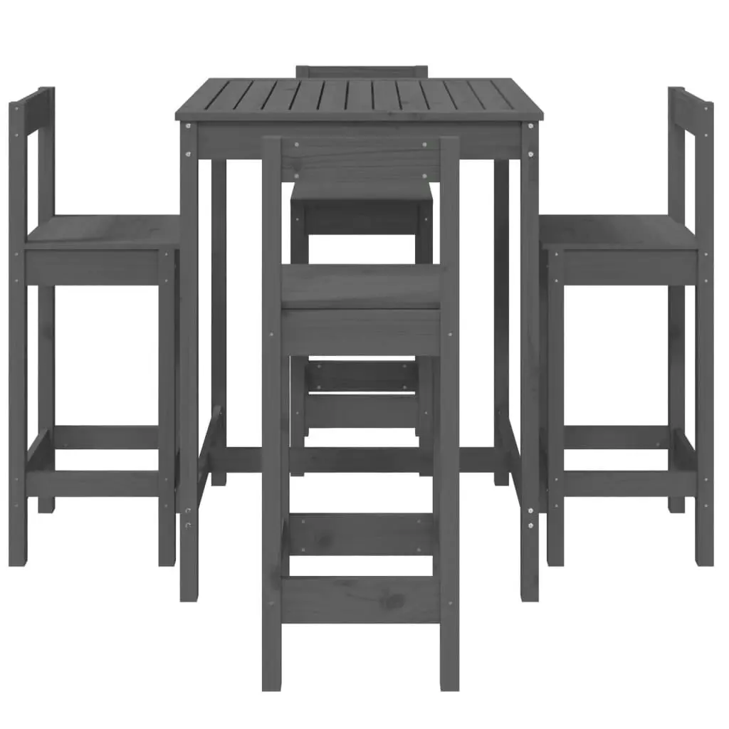 5 Piece Garden Bar Set Grey Solid Wood Pine 3154742