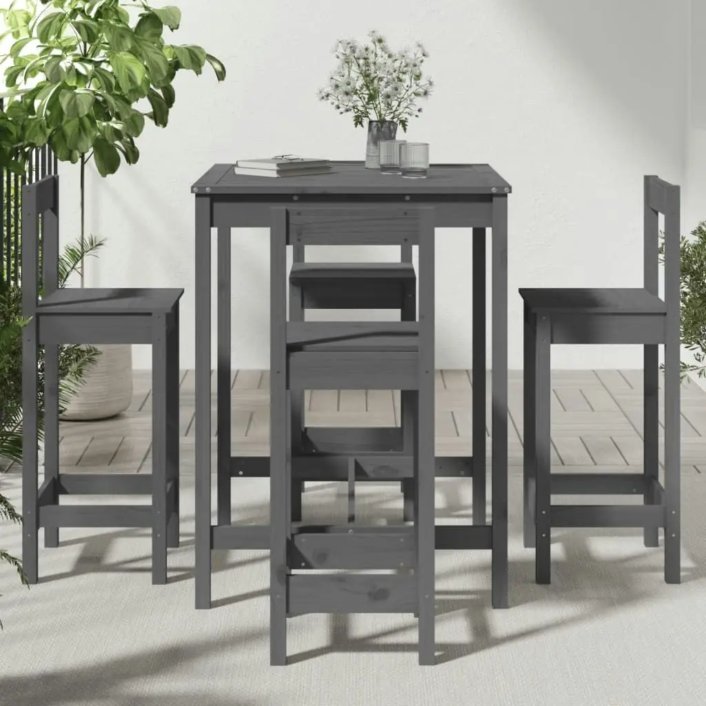 5 Piece Garden Bar Set Grey Solid Wood Pine 3154742