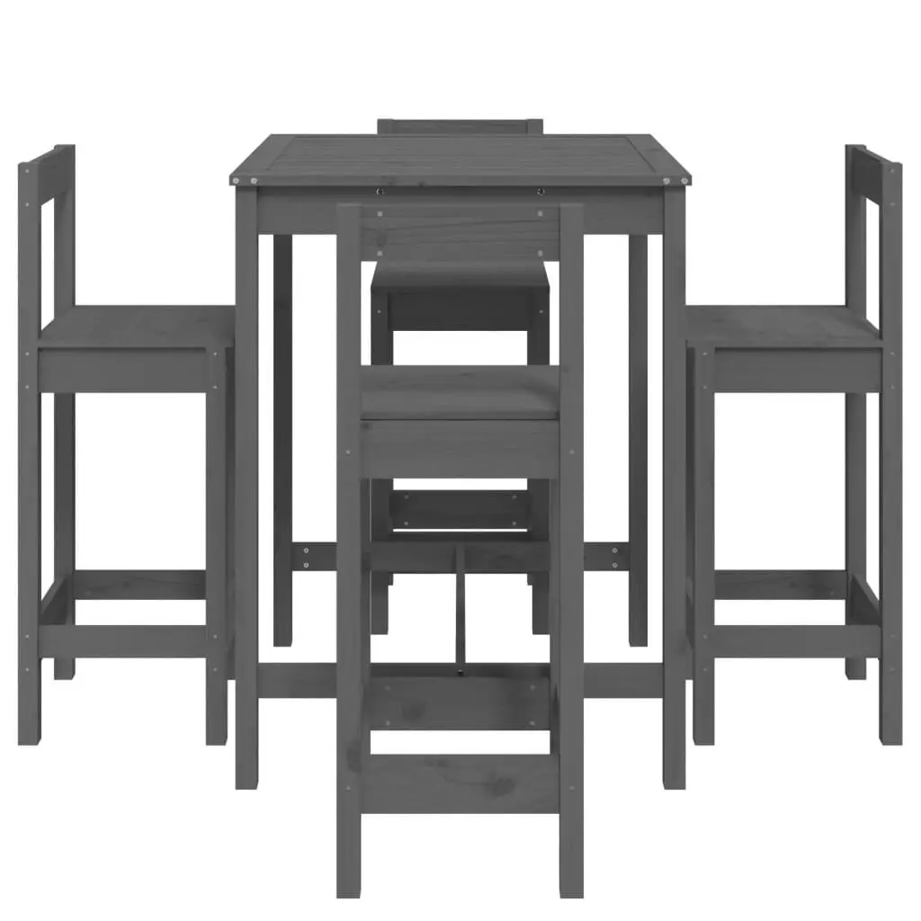 5 Piece Garden Bar Set Grey Solid Wood Pine 3154742