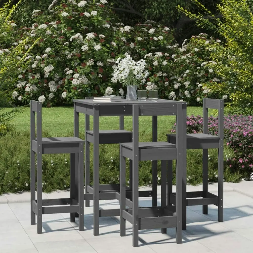 5 Piece Garden Bar Set Grey Solid Wood Pine 3154742