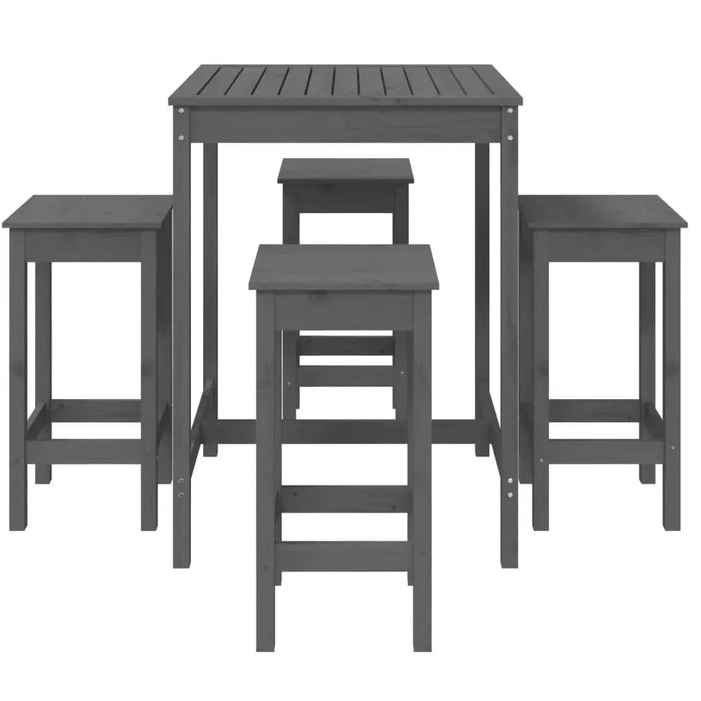 5 Piece Garden Bar Set Grey Solid Wood Pine 3154732