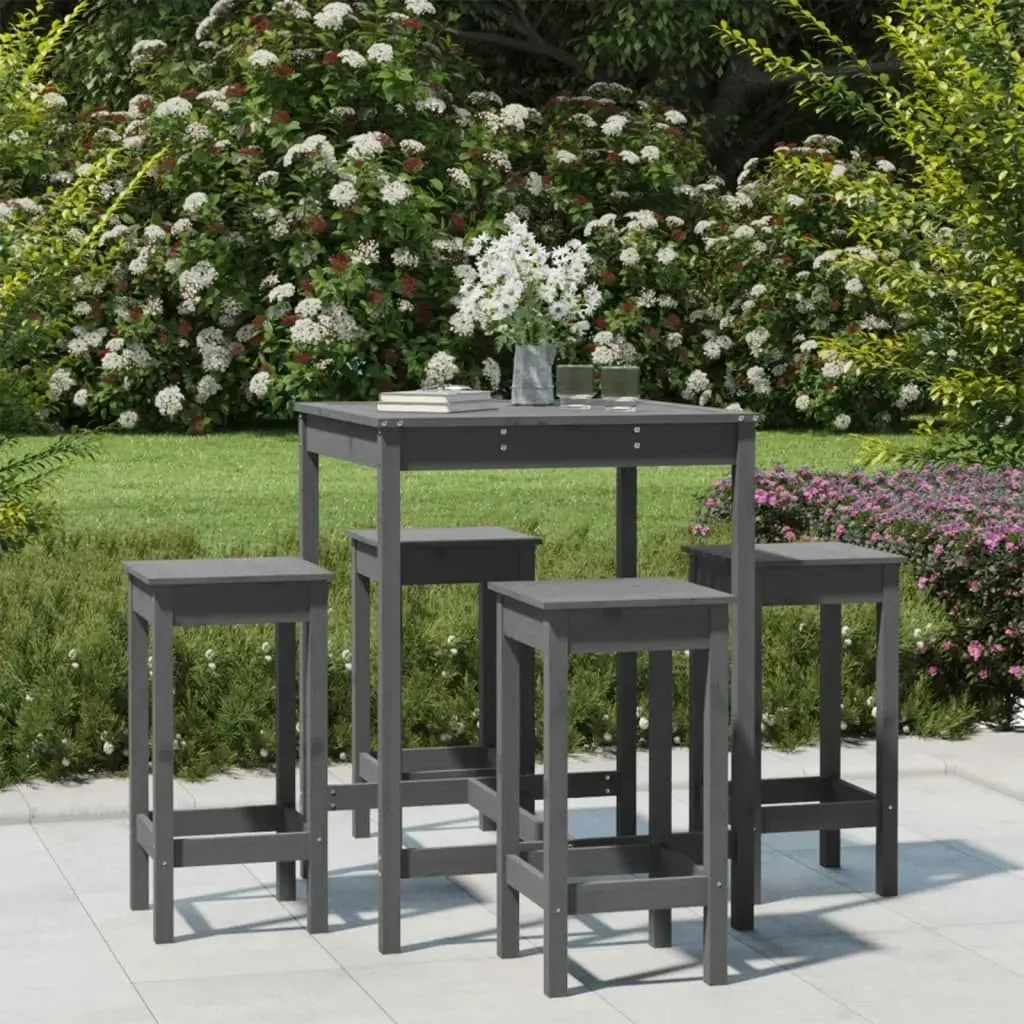 5 Piece Garden Bar Set Grey Solid Wood Pine 3154732