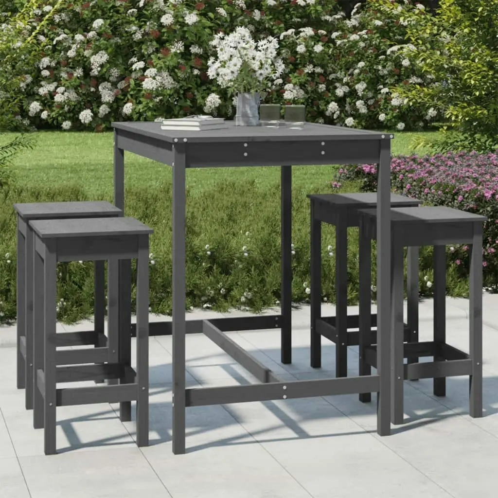 5 Piece Garden Bar Set Grey Solid Wood Pine 3154747