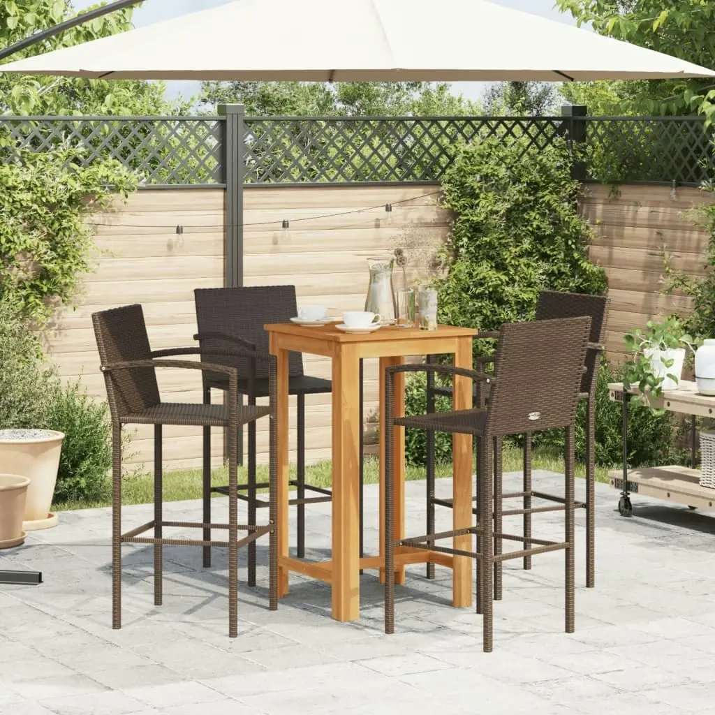 5 Piece Garden Bar Set Brown Solid Wood Acacia and Poly Rattan 3295275