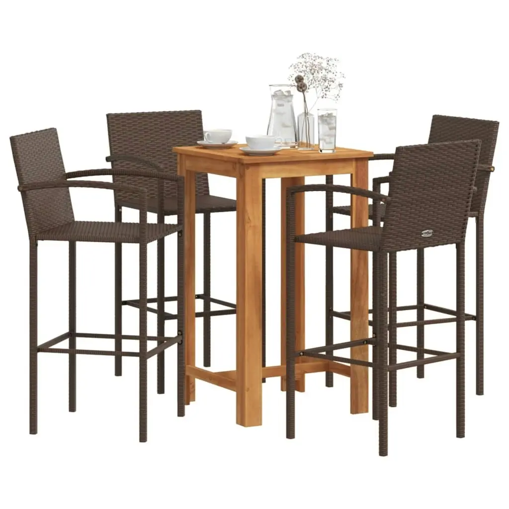 5 Piece Garden Bar Set Brown Solid Wood Acacia and Poly Rattan 3295275