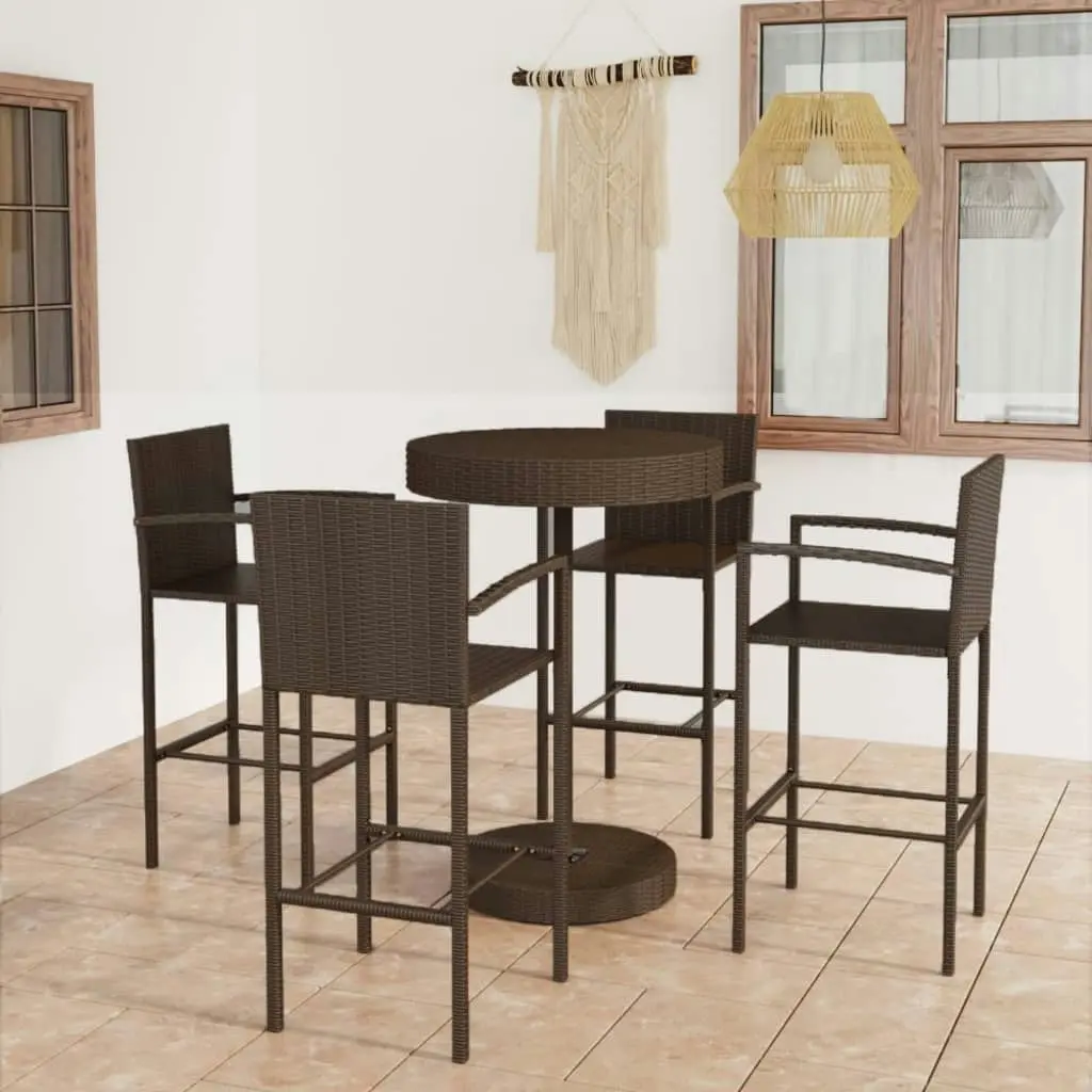 5 Piece Garden Bar Set Poly Rattan Brown 3064771