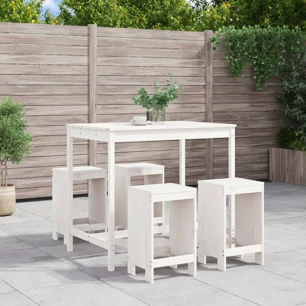 5 Piece Garden Bar Set White Solid Wood Pine 3157746