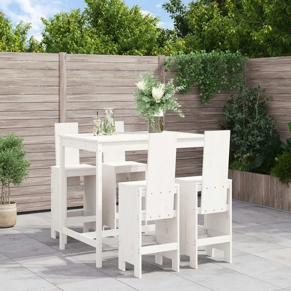 5 Piece Garden Bar Set White Solid Wood Pine 3157776