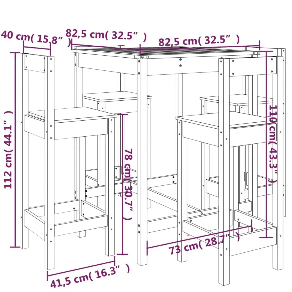 5 Piece Garden Bar Set Solid Wood Pine 3154740