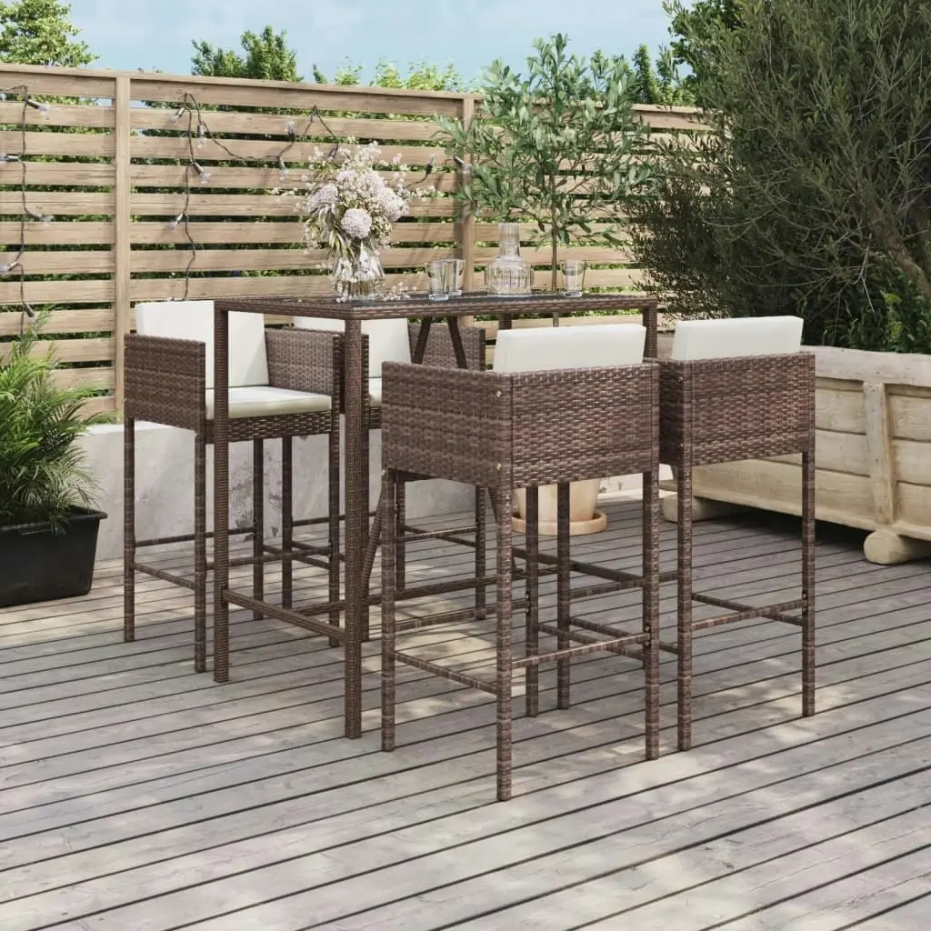 5 Piece Garden Bar Set with Cushions Brown Poly Rattan 3200655