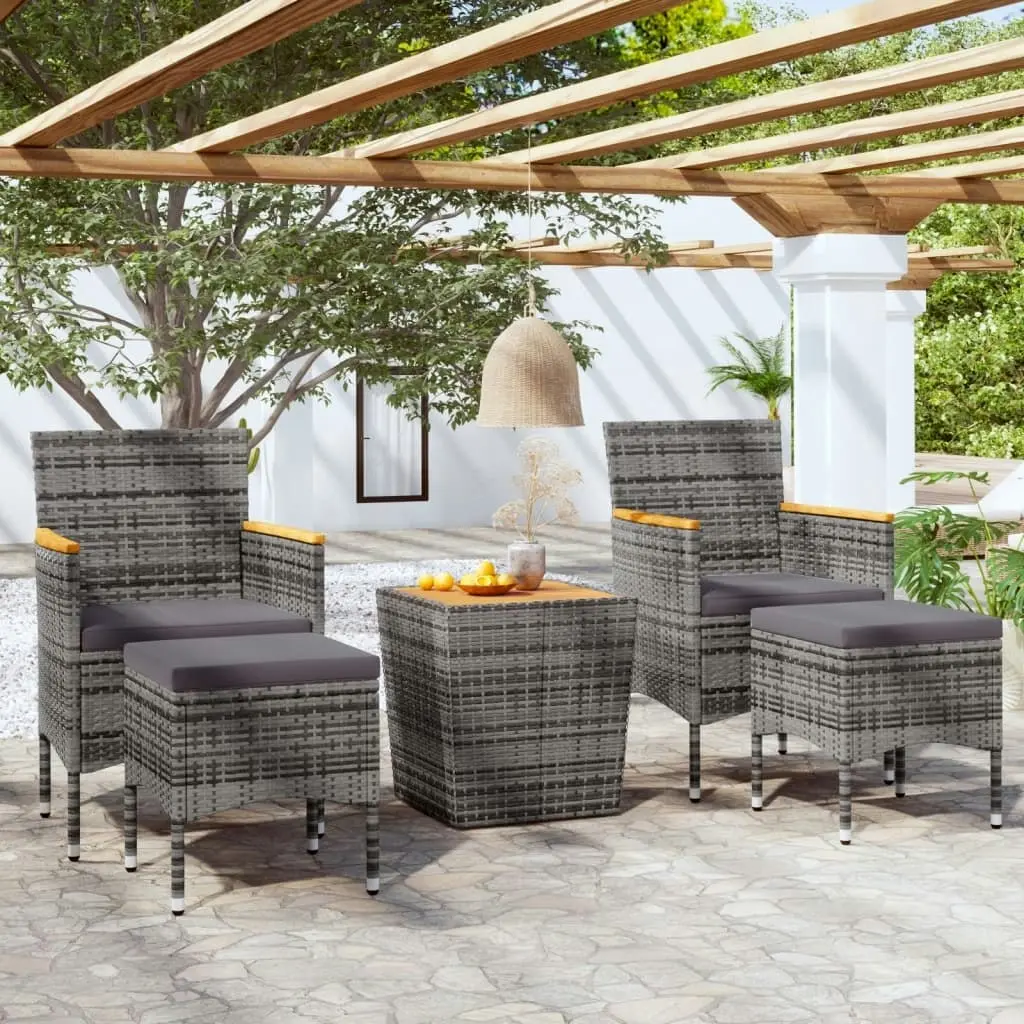 5 Piece Garden Bistro Set Poly Rattan & Solid Acacia Wood Grey 3058377