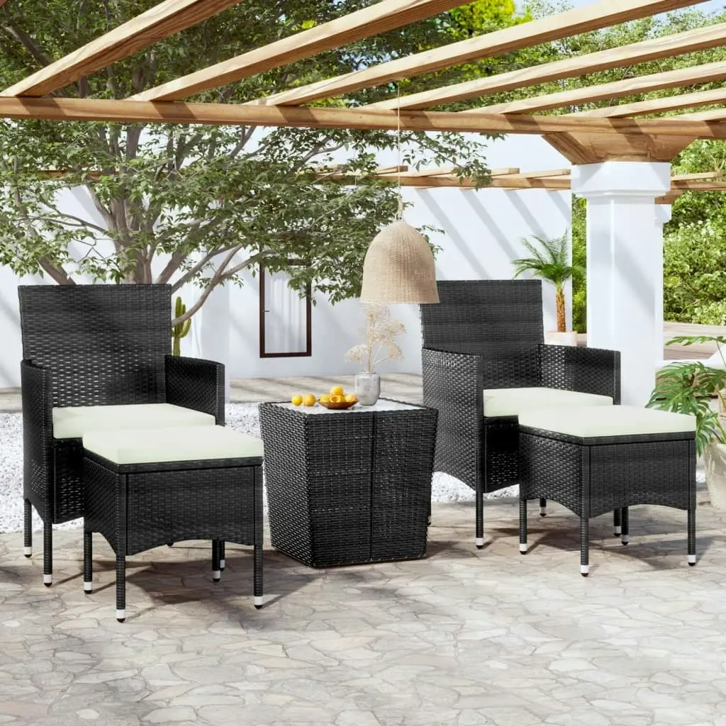 5 Piece Garden Bistro Set Poly Rattan and Tempered Glass Black 3058368