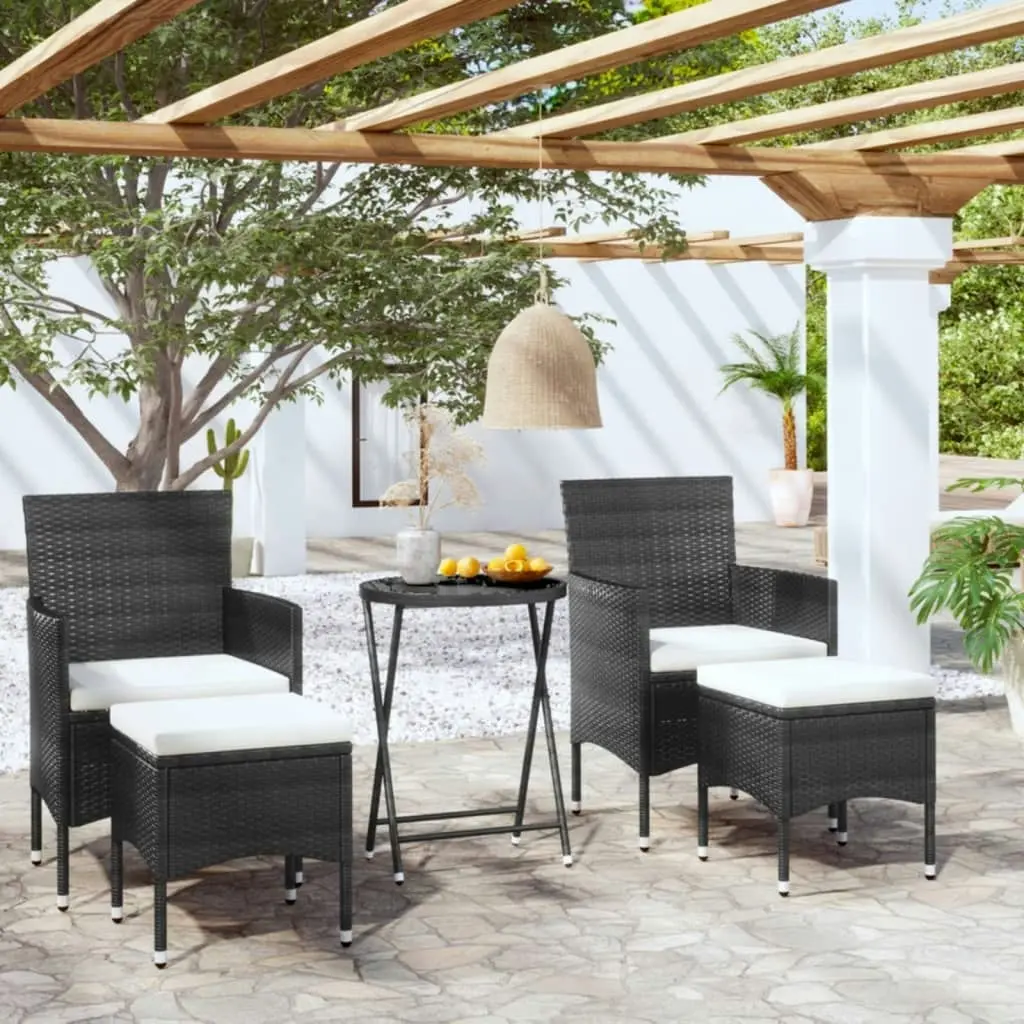 5 Piece Garden Bistro Set Poly Rattan and Tempered Glass Black 3058388