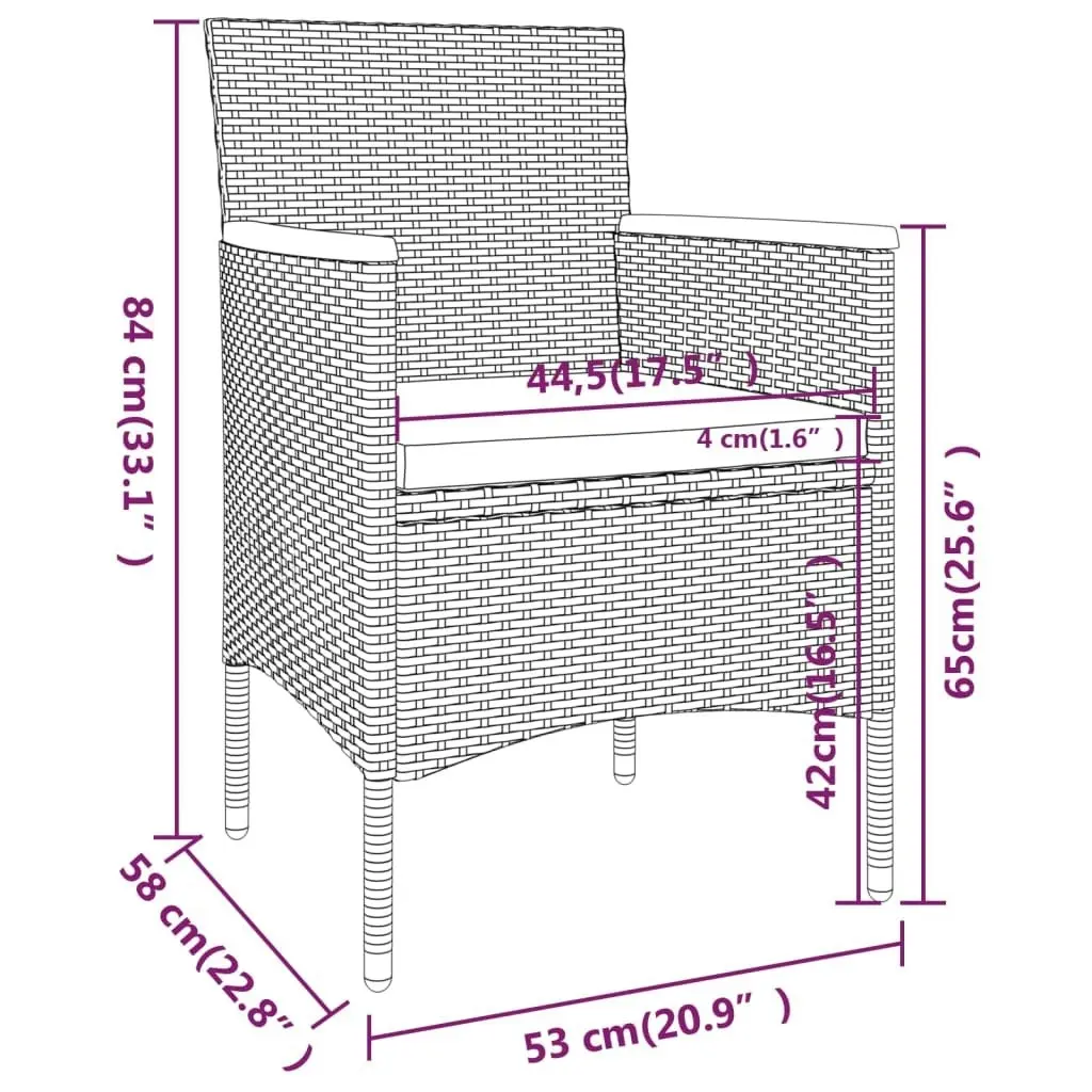 5 Piece Garden Bistro Set Poly Rattan and Tempered Glass Grey 3058395