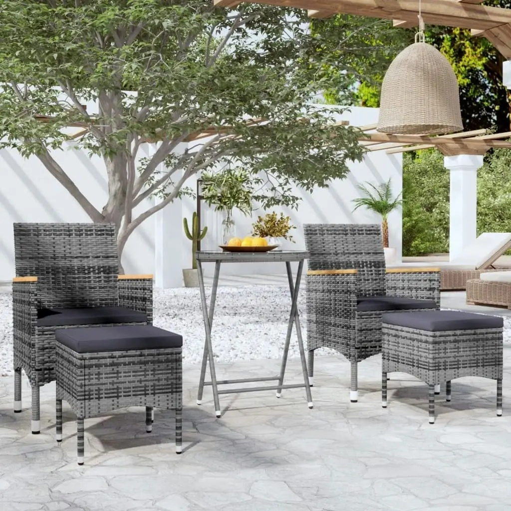 5 Piece Garden Bistro Set Poly Rattan and Tempered Glass Grey 3058395