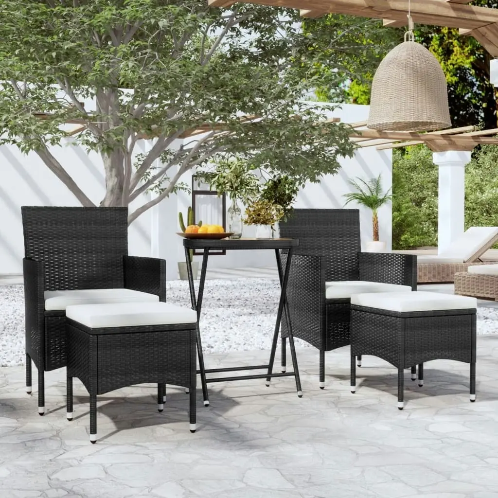 5 Piece Garden Bistro Set Poly Rattan & Solid Acacia Wood Black 3058392